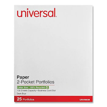 Universal 2-Pocket Embossed Leather Grain Paper 11x8.5 Dark Blue Package Of 25