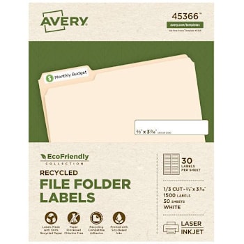 Image for Avery Ecofriendly Permanent File Folder Labels 0.66x3.44 White Package Of 50 from HD Supply