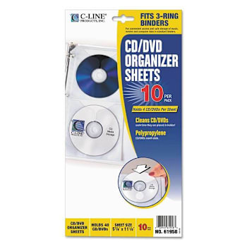 C-Line Deluxe Cd Ring Bindr Storage Pg Standard 4 Disc Clear/White Package Of 10