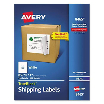Avery Shipping Labels W/Trueblock-Inkjet Printers 8.5x11 White Package Of 100