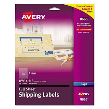 Avery Matte Clear Shipping Labels Inkjet Printers 8.5x11 Clear Package Of 25