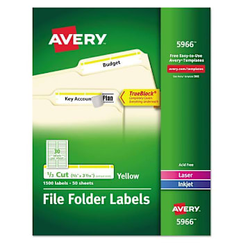 Avery Permanent Trueblock Folder Label-Sure Feed Tech Yellow/White Package Of 50