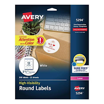 Avery Permanent Laser Print-To-The-Edge ID Label W/Surefeed White Package Of 300