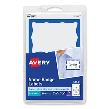 Image for Avery Printable Adhesive Name Badges 3.38x2.33 Blue Borde Package Of 100 from HD Supply