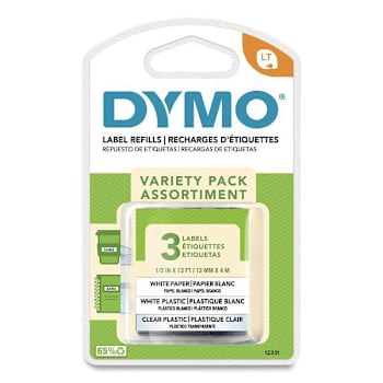 DYMO Letratag Paper/Plastic Label Tape Value Pack 0.5"X13 Ft Asst Package Of 3