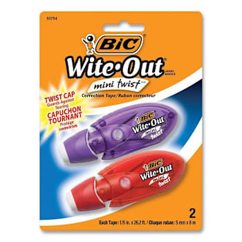 Bic Wite-Out Mini Twist Correction Tape Blue/Fuchsia Applicators Package Of 2