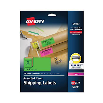 Image for Avery High-Visibility Permanent Laser ID Labels 2x4 Asst. Neon Package Of 150 from HD Supply