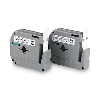 Brother M Series Tape Cartridges 0.47"X26.2 Ft Black On White Package Of 2