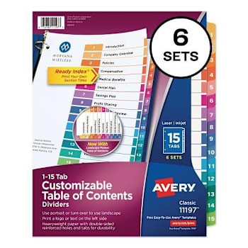 Image for Avery Index Multicolor Tab Dividers 15-Tab 11x8.5 White Color Tabs Package Of 6 from HD Supply