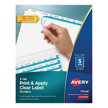 Image for Avery Print Index Maker Clear Label Dividers 5-Tab 11x8.5 White Package Of 25 from HD Supply