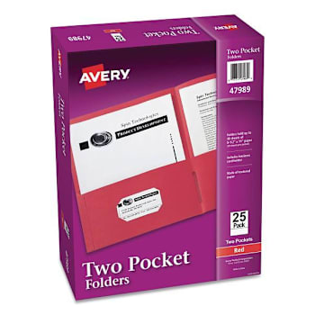 Image for Avery Two-Pocket Folder 40-Sheet Capacity 11x8.5 Red Package Of 25 from HD Supply