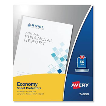 Avery Top-Load Sheet Protector Economy Gauge Letter Clear Package Of 50