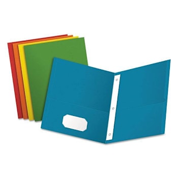 Oxford Twin-Pocket Folders With 3 Fasteners 11x8.5 Assorted Package Of 25