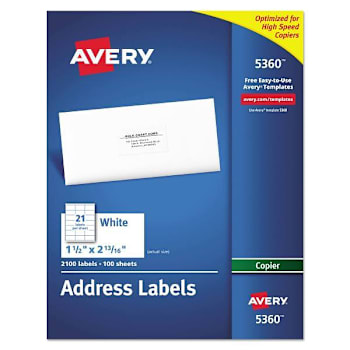 Avery Copier Mailing Labels Copiers 1.5x2.81 White Package Of 100