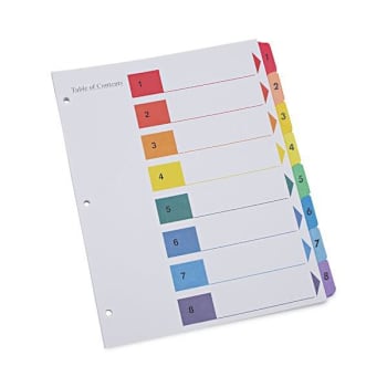 Universal Table Of Contents Dividers For Printer 8-Tab 11x8.5 White Package Of 6