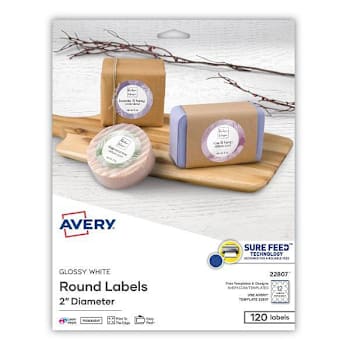 Image for Avery Round Print-To-The Edge Labels-Sure Feed Glossy White Package Of 120 from HD Supply