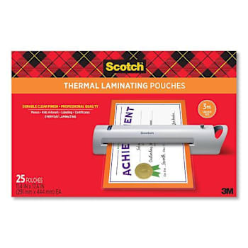 Scotch Laminating Pouches 3 Mil 11.5"X17.5" Gloss Clear Package Of 25