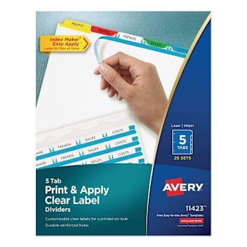 Avery Print Index Maker Clear Label Dividers 5-Tab Color White Package Of 25