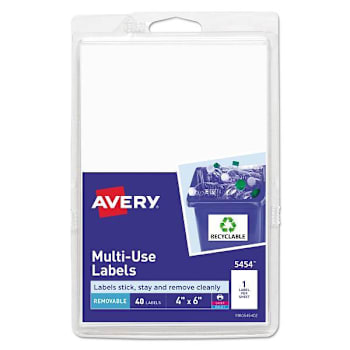 Image for Avery Removable Multi-Use Labels Inkjet/Laser Printers 4x6 White Package Of 40 from HD Supply