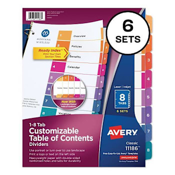 Image for Avery Index Multicolor Tab Dividers 8-Tab 11x8.5 White Color Tabs Package Of 6 from HD Supply