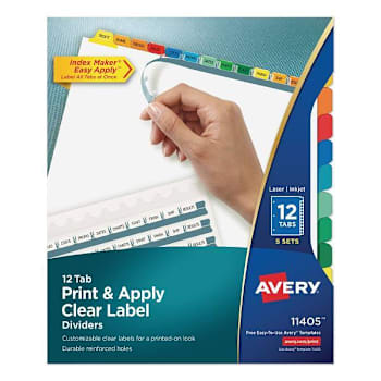 Avery Print Index Maker Label Dividers 12-Color Tabs 11x8.5 White Package Of 5
