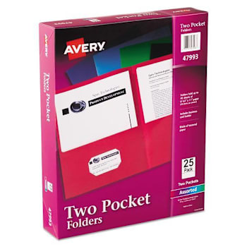 Image for Avery Two-Pocket Folder 40-Sheet Capacity 11x8.5 Assorted Colors Package Of 25 from HD Supply
