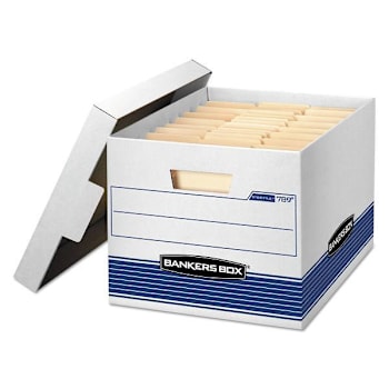 STOR/FILE Medium-Duty Letter/Legal Storage Boxes, Letter/Legal Files, 12.75" x 16.5" x 10.5", White/Blue, 12/Carton