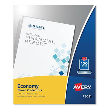 Avery Top-Load Sheet Protector Economy Gauge Letter Clear Package Of 100