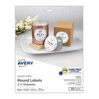 Image for Avery Round Print-To-The Edge Labels With Surefeed Glossy White Package Of 90 from HD Supply
