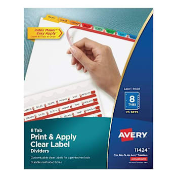 Avery Print Index Maker Clear Label Divider 8-Tab Color Tabs White Package Of 25