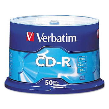 Verbatim Cd-R Recordable Disc 700 Mb/80min 52x Spindle Silver Package Of 50