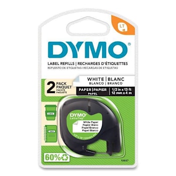 Image for DYMO Letratag Paper Label Tape Cassettes 0.5"X13 Ft White Package Of 2 from HD Supply