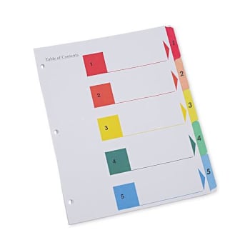 Universal Table Of Contents Dividers For Printer 5-Tab 11x8.5 White Package Of 6