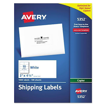 Image for Avery Copier Mailing Labels Copiers 2x4.25 White Package Of 100 from HD Supply