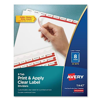 Image for Avery Print Index Maker Clear Label Dividers 8-Tab 11x8.5 White Package Of 25 from HD Supply