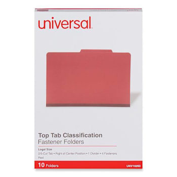 Universal 4 Section Folder 2" Expand 1 Dividr 4 Fastener Legal Red Package Of 10