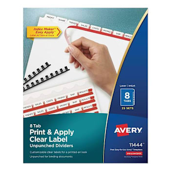 Image for Avery Print Index Maker Clear Label Unpunched Dividers 8-Tab White Package Of 25 from HD Supply