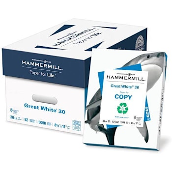 Hammermill Great White Copy Paper 8.5"X11" 20 Lb Basis Weight Case Of 10