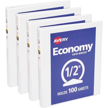 Image for Avery Economy 0.5" View Binder 100 Sheet Capacity Round Ring White Case Of 4 from HD Supply