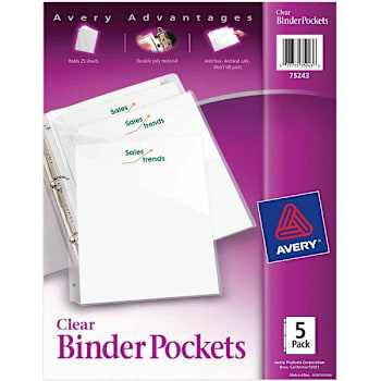 Avery Letter Vinyl File Pocket 3 Pockets 20 Sheet Capacity Clear Package Of 5