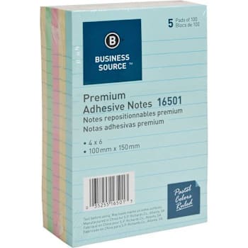 Image for Business Source Ruled Adhesive Notes 4"X6" Assorted Colors Package Of 5 from HD Supply