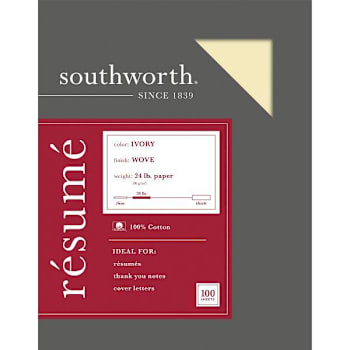 Image for Southworth Resume Paper 8.5x11 24lb 100% Cotton Wove Finish Ivory Package Of 100 from HD Supply