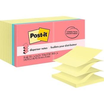 Post-It Dispenser Notes 3"X3" Assorted Colors Package Of 18