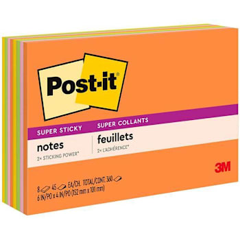 Post-It Super Stick Notes Energy Boost Color Collection 6"X4" Package Of 8
