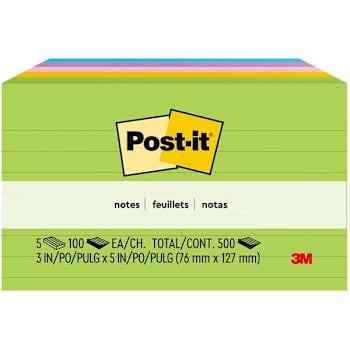 Post-It Notes Original Lined Notepads Floral Fantasy Color 3"X5" Package Of 5