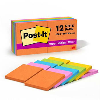 Image for Post-It Super Sticky Notes Energy Boost Color 3"X3" Assorted Color Package Of 12 from HD Supply