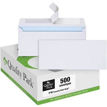 Quality Park #10 Security Envelope 4.125"X9.5" Peel & Seal White Package Of 500