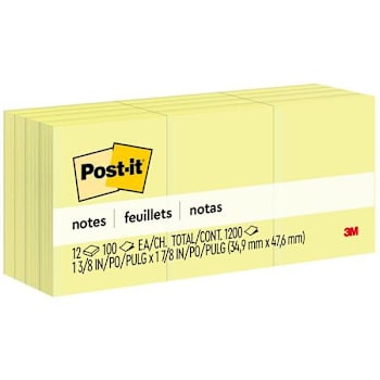 Image for Post-It Notes Original Notepads 1.375"X1.875" Canary Yellow Package Of 12 from HD Supply