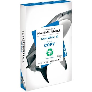 Image for Hammermill Great White Copy Paper 8.5"X14" 20 Lb Basis Weight Package Of 500 from HD Supply