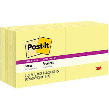 Image for Post-It Super Sticky Notes 3"X5" Canary Yellow Package Of 12 from HD Supply